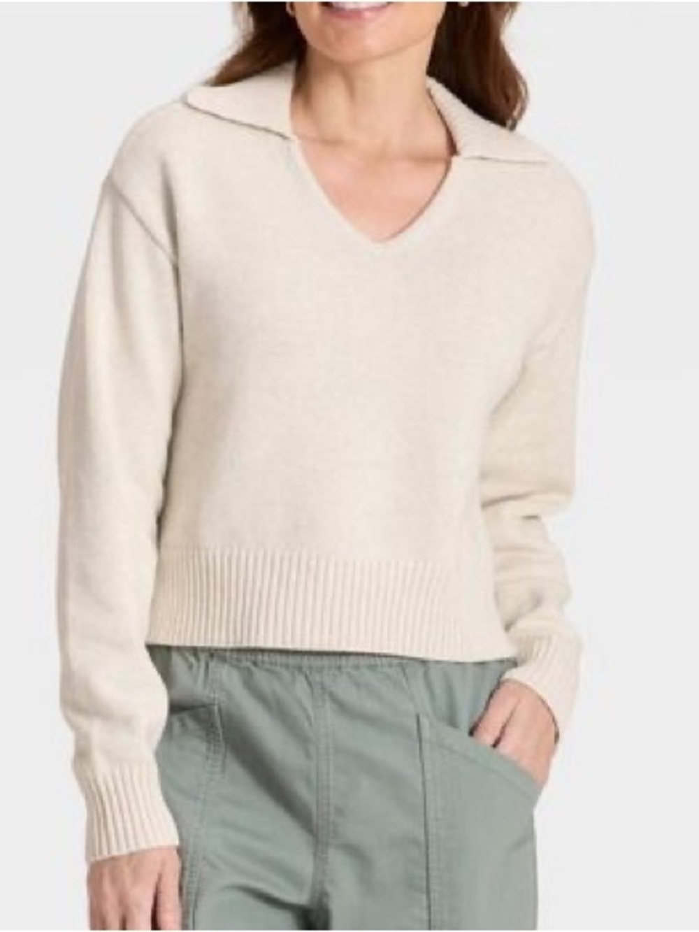 Universal Thread Cream V-Neck Polo-Collar Sweater